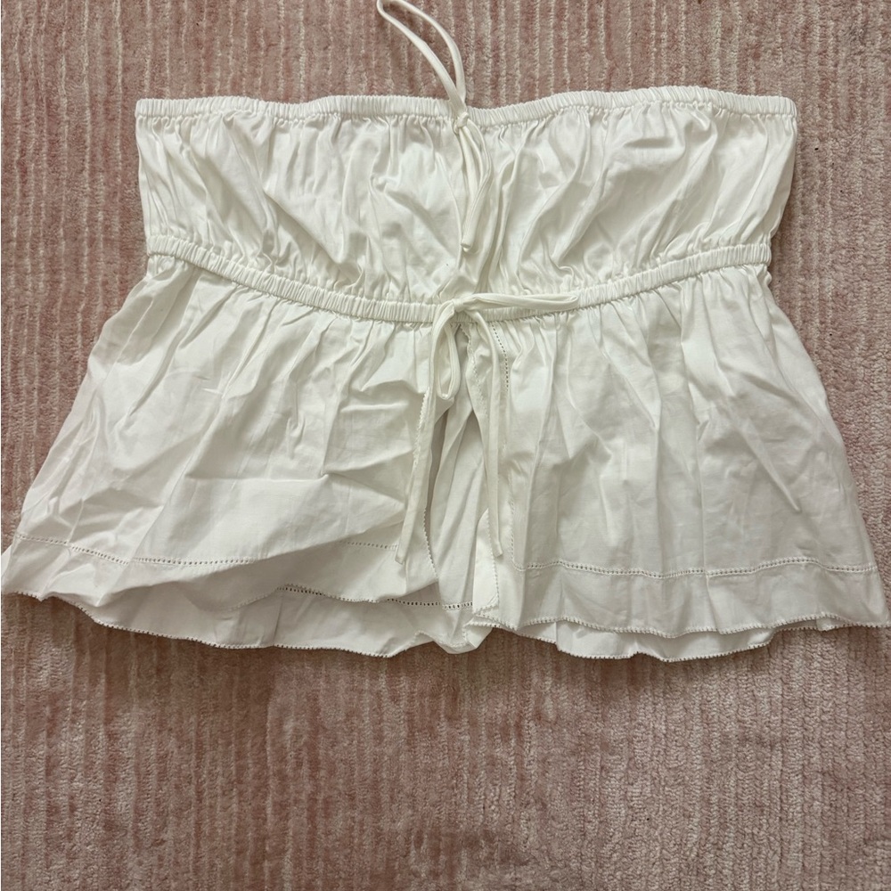 Reformation White Strapless Smocked Peplum Top NWOT